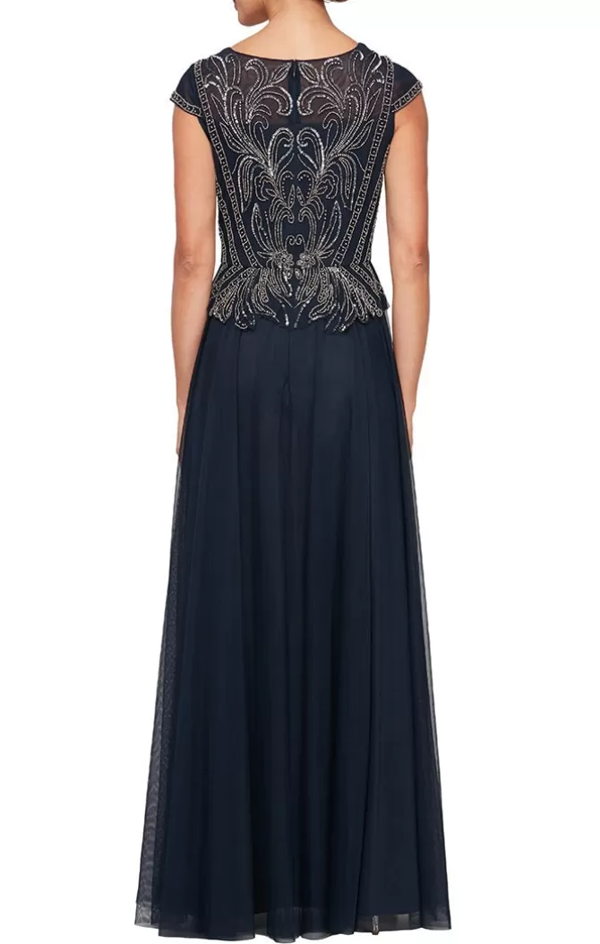 Women Alex Evenings Cap Sleeve Dresses*A-Line V-Neck Dress With Beaded Bodice & Cap Sleeves