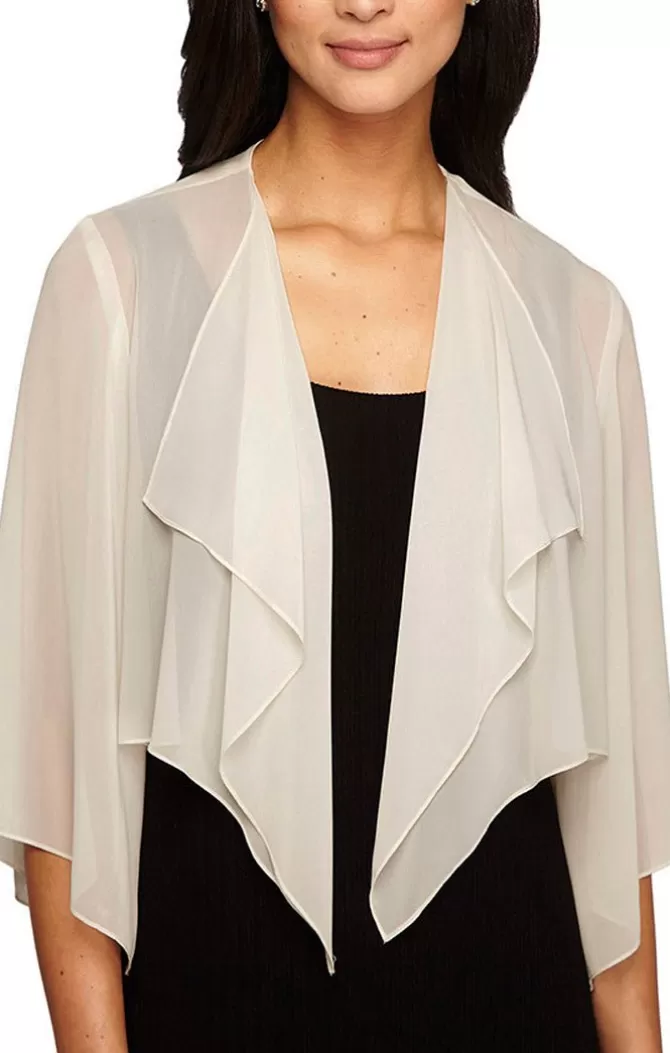 Women Alex Evenings All Regular*Chiffon Cover-Up Bolero Jacket With Cascade Hem Detail