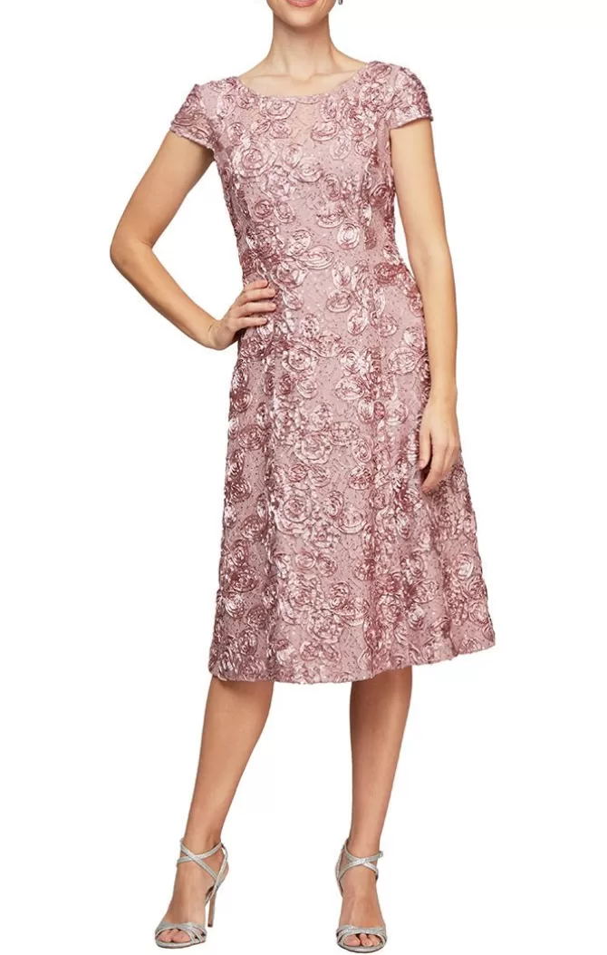 Women Alex Evenings Mother-Of-The-Bride*Cocktail Dress In Tte Lace With Cap Sleeves