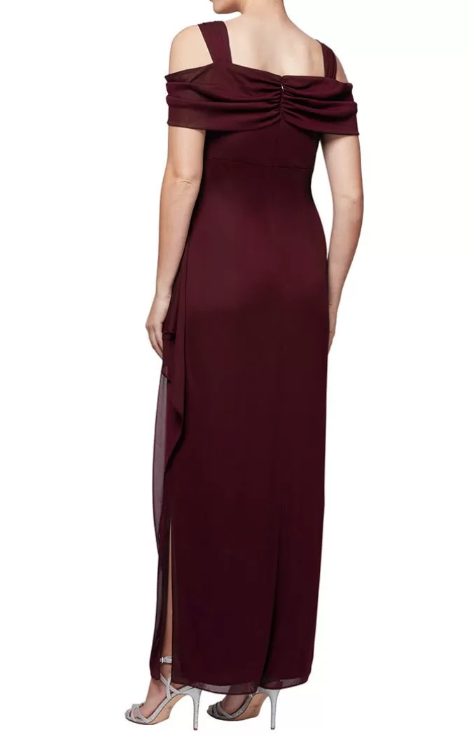 Women Alex Evenings Long Dresses*Cold Shoulder Mesh Dress With Cowl Neckline