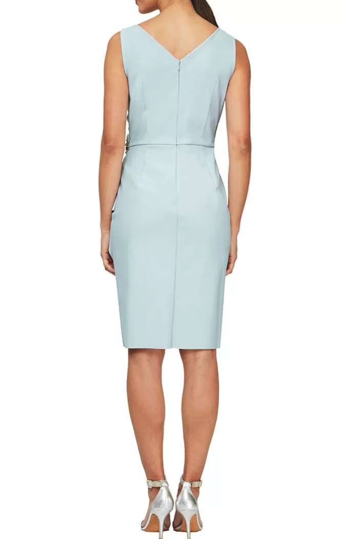 Women Alex Evenings Blue*Compression Party Dress With Surplice Neckline & Embellishment At Hip