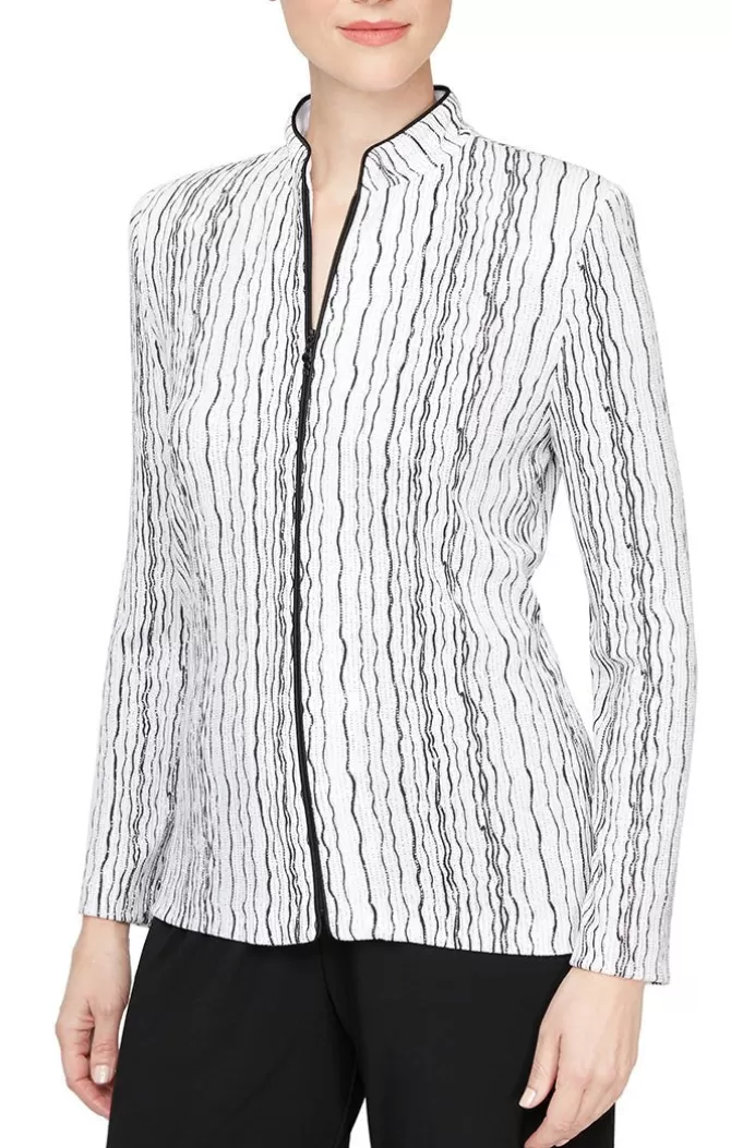 Women Alex Evenings Spring Collection*Drizzle Printed Zip Jacket With Long Sleeves