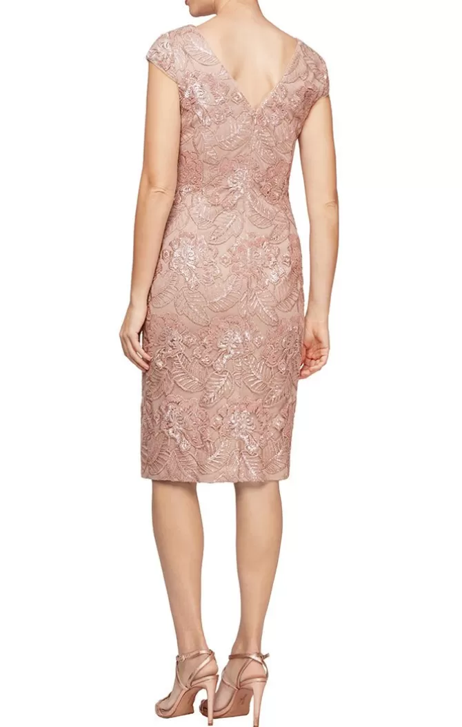 Women Alex Evenings Champagne*Embroidered Sequin Lace Dress