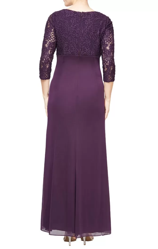 Women Alex Evenings Navy*Empire Waist Lace & Mesh Dress With Surplice Neckline