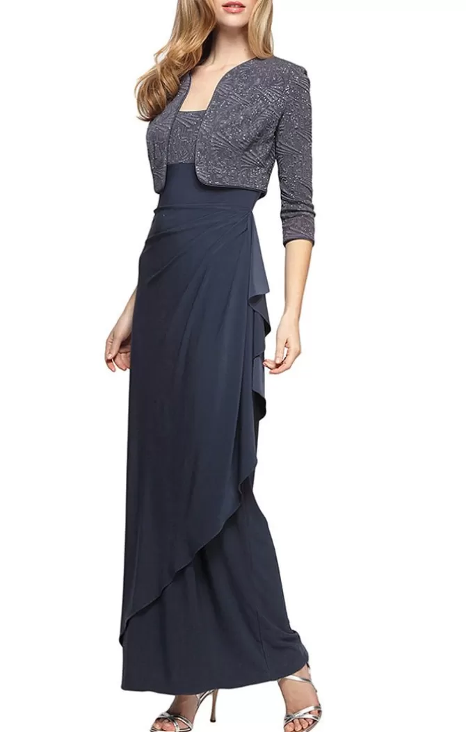 Women Alex Evenings Grandmother-Of-The-Bride*Glitter Jacquard Knit & Matte Jersey Gown With Bolero Jacket