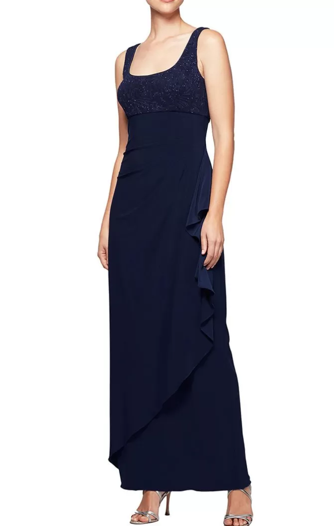 Women Alex Evenings Navy*Glitter Jacquard Knit & Matte Jersey Gown With Bolero Jacket