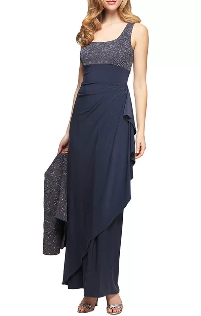 Women Alex Evenings Grandmother-Of-The-Bride*Glitter Jacquard Knit & Matte Jersey Gown With Bolero Jacket