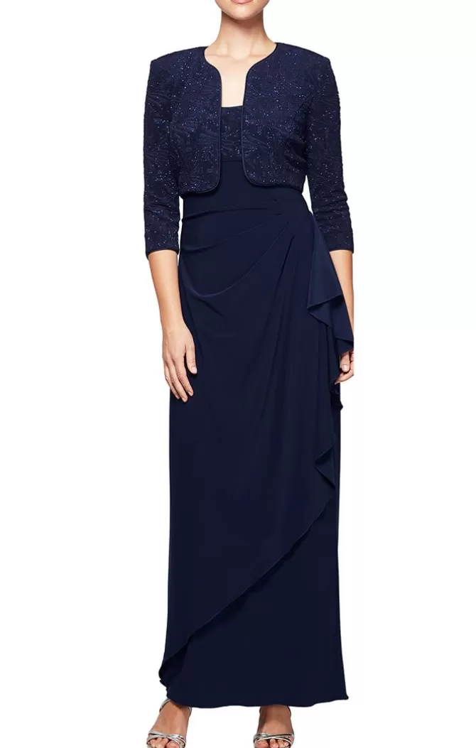 Women Alex Evenings Mother-Of-The-Bride*Glitter Jacquard Knit & Matte Jersey Gown With Bolero Jacket