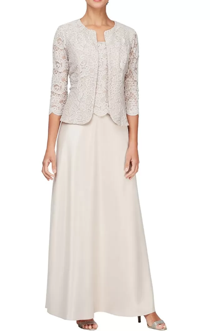 Women Alex Evenings Spring Collection*Glitter Lace & Satin Skirt Jacket Dress With Open Jacket