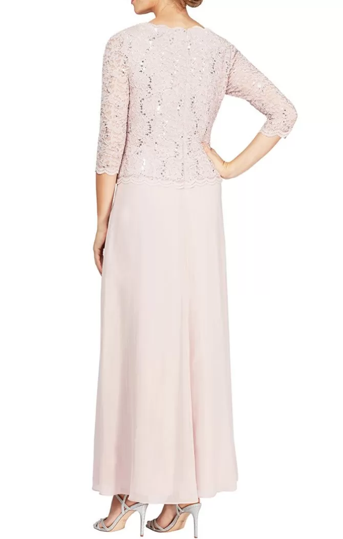 Women Alex Evenings Champagne*Long Gown With Sequin Lace Bodice & Chiffon Skirt