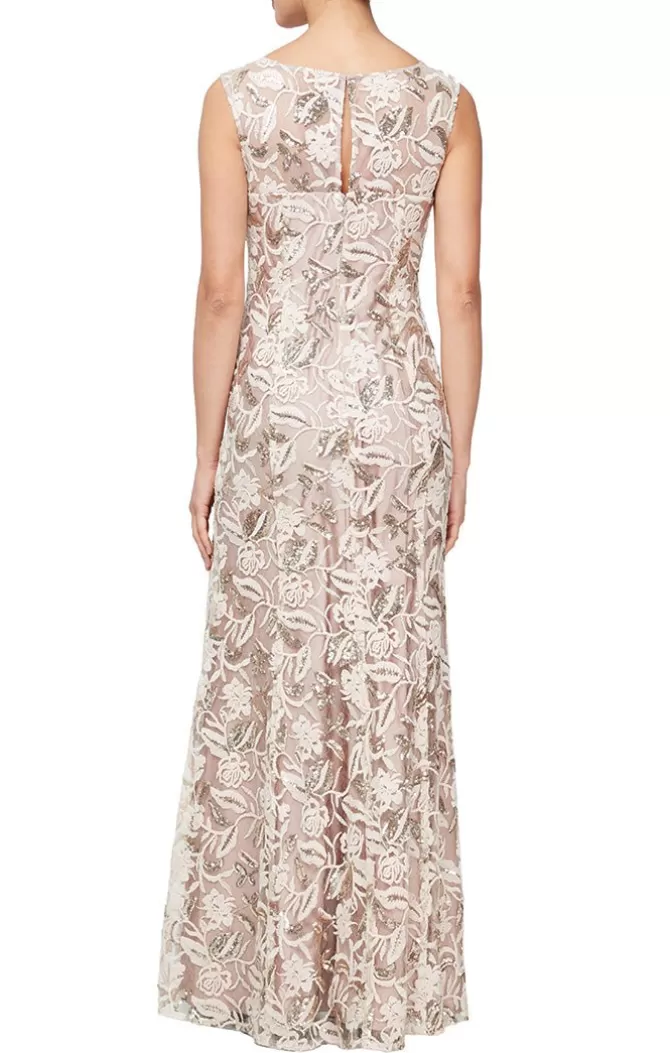 Women Alex Evenings Spring Collection*Long Sleeveless Embroidered Dress With V-Neckline, Sequin Detail & Shawl