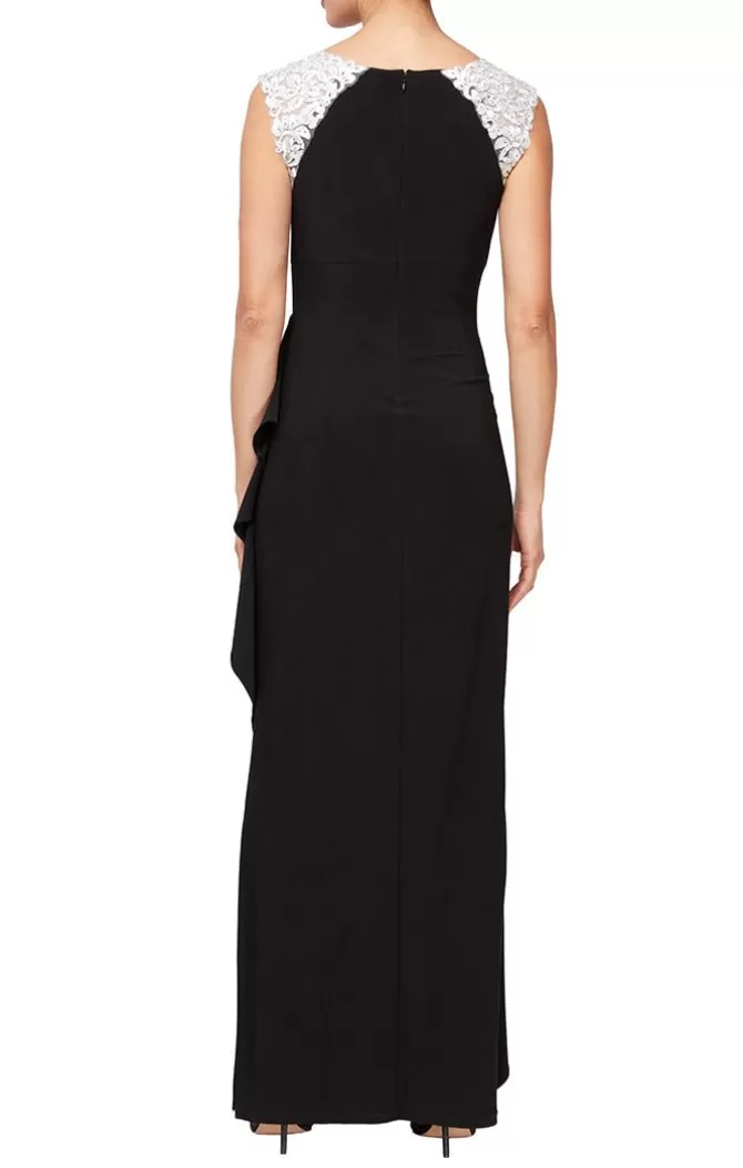 Women Alex Evenings Spring Collection*Long Sleeveless Matte Jersey Dress With Embroidered Shoulder Detail