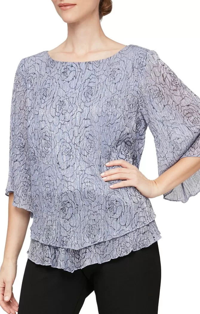 Women Alex Evenings Evening Separates*Metallic Knit Blouse With Pointed Double Tier Hem