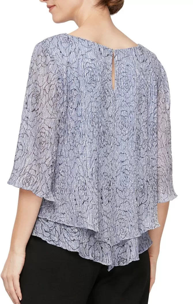 Women Alex Evenings Blouses*Metallic Knit Blouse With Pointed Double Tier Hem