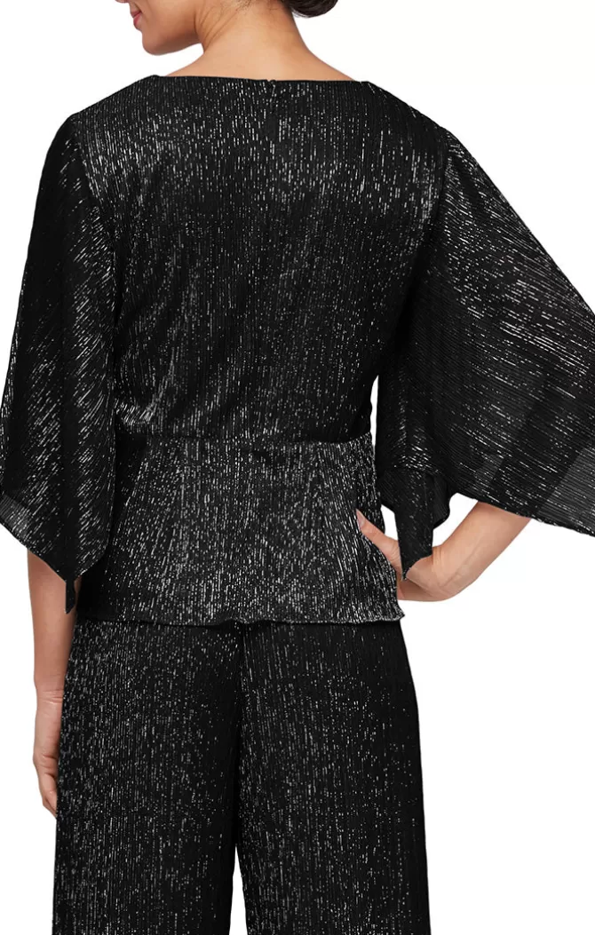 Women Alex Evenings Evening Separates*Metallic Knit Blouse With Tie Waist Detail