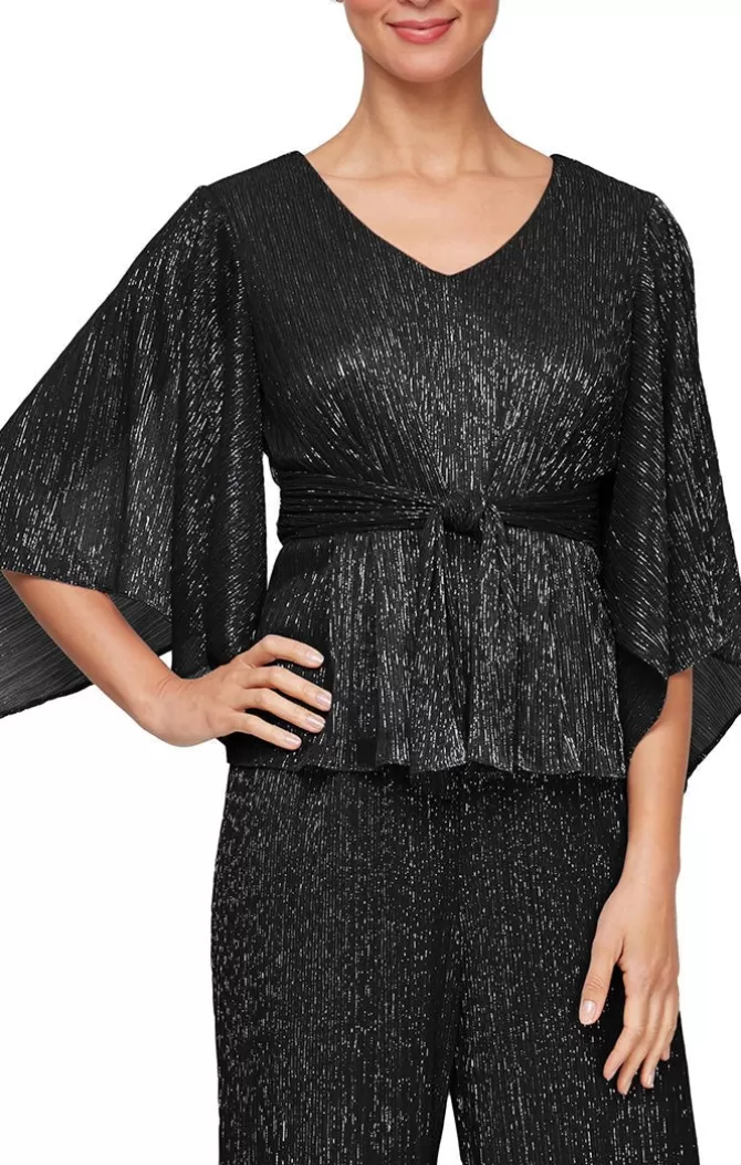 Women Alex Evenings Blouses*Metallic Knit Blouse With Tie Waist Detail