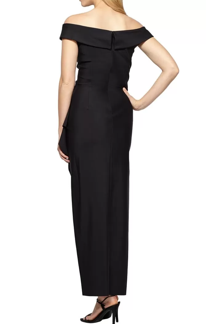 Women Alex Evenings Long Dresses*Off-The-Shoulder Compression Dress With Cascade Ruffle Skirt & Embellishment