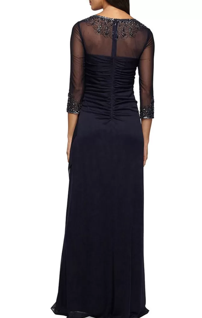 Women Alex Evenings All Petite*Petite A-Line Mesh Gown With Beaded Illusion Sweetheart Neckline