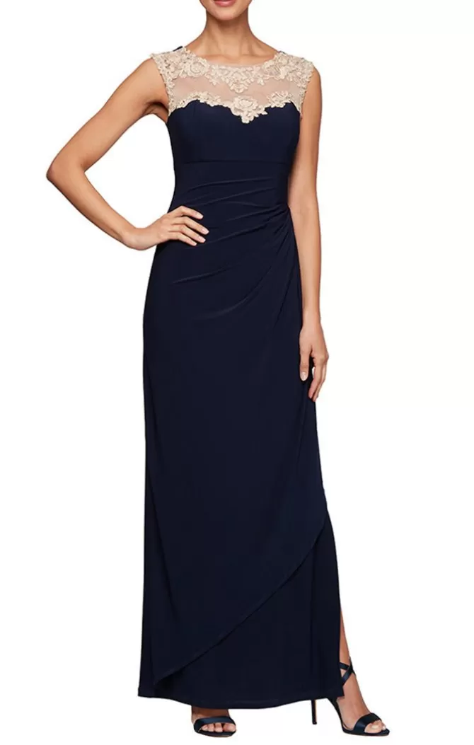 Women Alex Evenings Petite Sizes*Petite Crepe Dress With Sweetheart Embroidered Lace Neckline