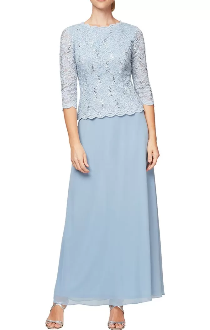 Women Alex Evenings All Petite*Petite Long Gown With Sequin Lace Bodice & Chiffon Skirt