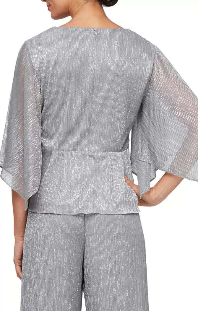 Women Alex Evenings Petite Sizes*Petite Metallic Knit Blouse With Tie Waist Detail