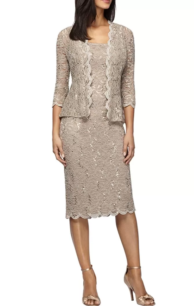 Women Alex Evenings All Petite*Petite Sheath Lace Jacket Dress