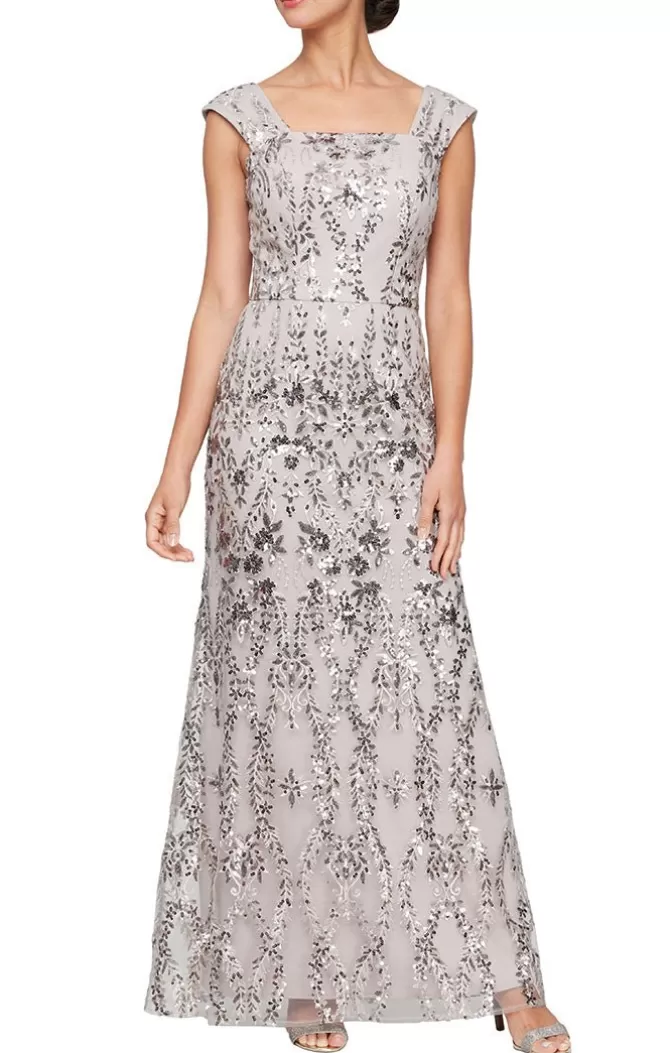 Women Alex Evenings Petite Sizes*Petite Sleeveless Embroidered Fit & Flare Dress With Square Neckline