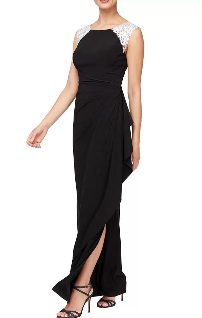 Women Alex Evenings Long Dresses*Petite Sleeveless Jersey Gown With Embroidered Shoulder Detail