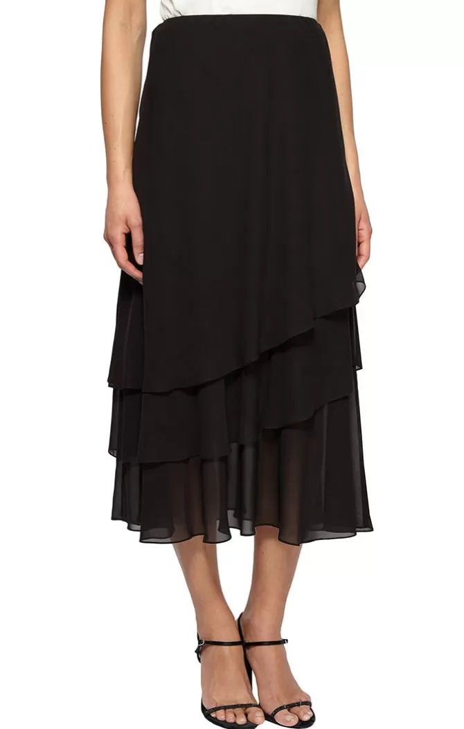 Women Alex Evenings All Petite*Petite Tea-Length Asymmetric Triple Tier Chiffon Skirt