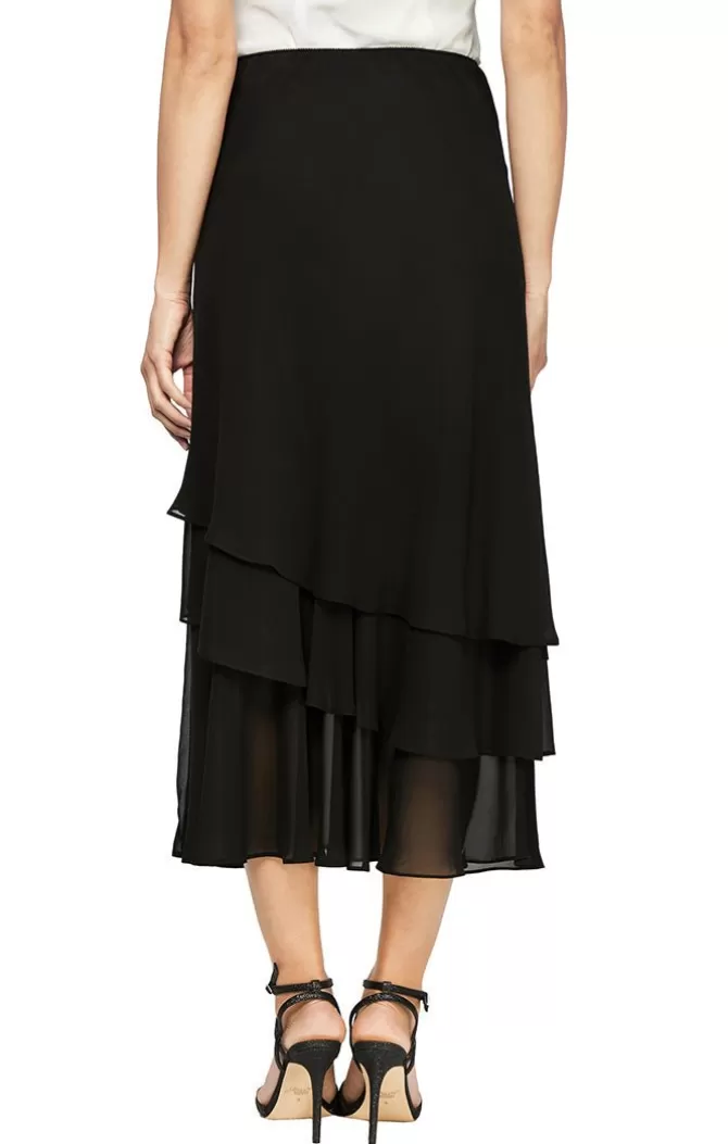 Women Alex Evenings All Petite*Petite Tea-Length Asymmetric Triple Tier Chiffon Skirt