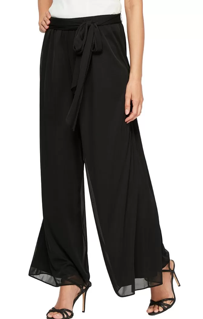 Women Alex Evenings All Petite*Petite Wide Leg Mesh Pant With Tie Belt