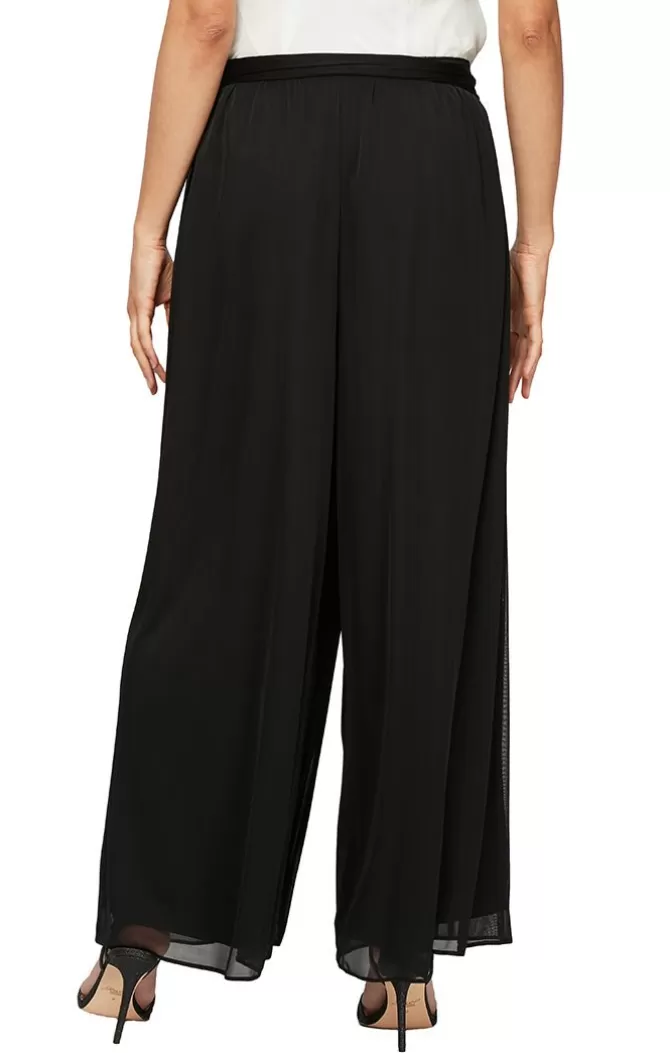 Women Alex Evenings All Petite*Petite Wide Leg Mesh Pant With Tie Belt