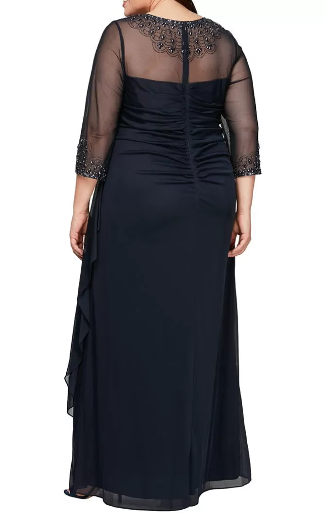 Women Alex Evenings All Plus*Plus A-Line Mesh Gown With Beaded Illusion Sweetheart Neckline