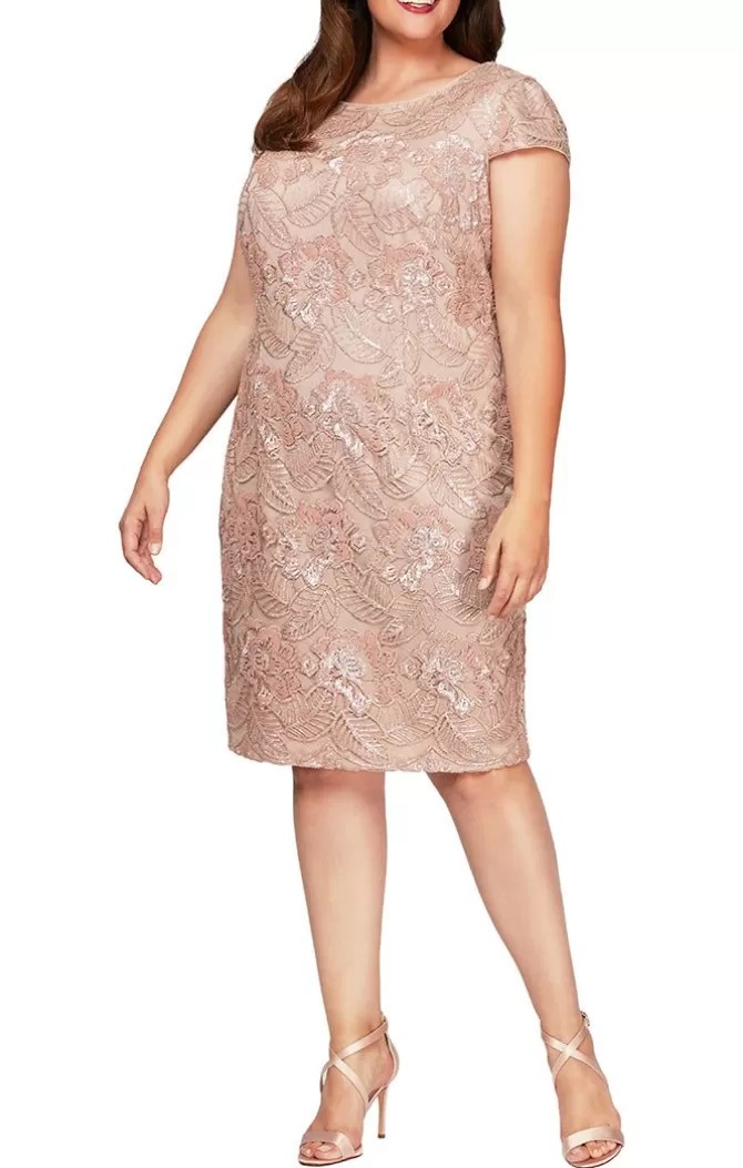 Women Alex Evenings Plus Sizes*Plus Cap Sleeve Embroidered Sequin Lace Dress