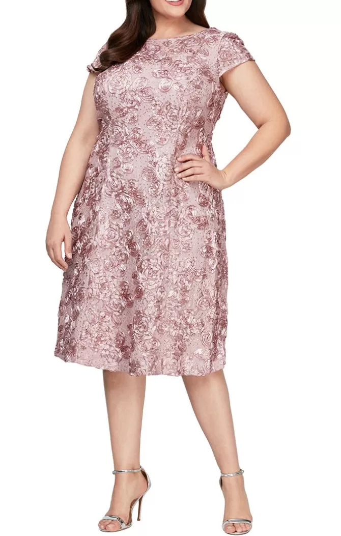 Women Alex Evenings Plus Sizes*Plus Cocktail Dress In Tte Lace With Cap Sleeves