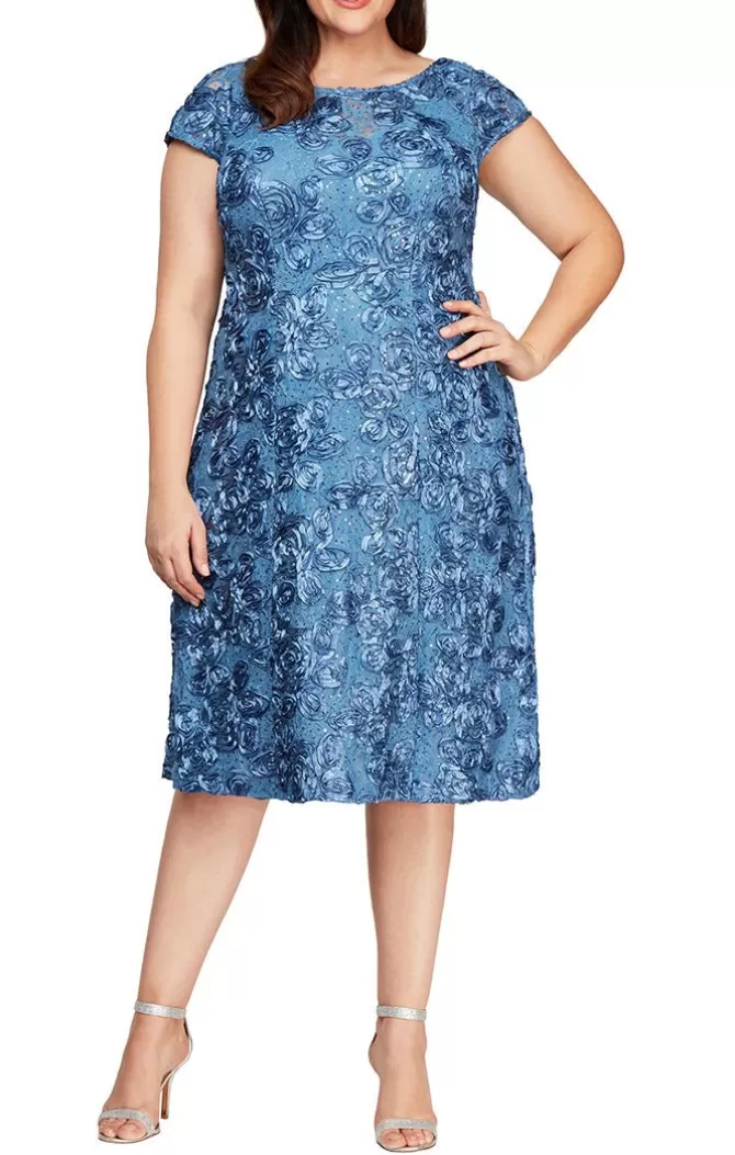 Women Alex Evenings All Plus*Plus Cocktail Dress In Tte Lace With Cap Sleeves