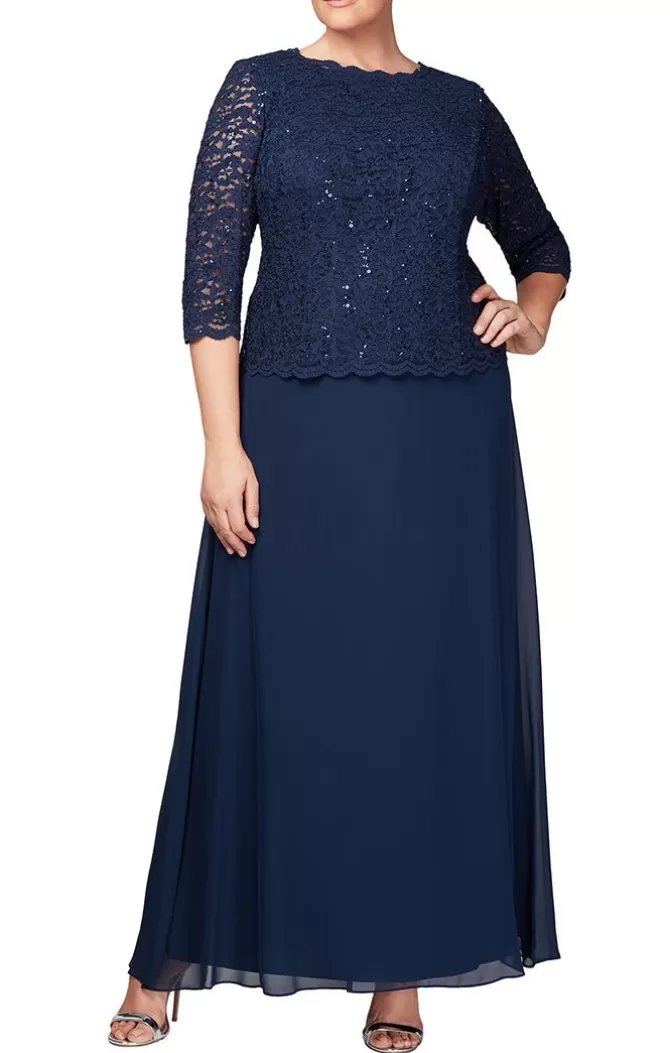 Women Alex Evenings All Plus*Plus Long Gown With Sequin Lace Bodice & Chiffon Skirt