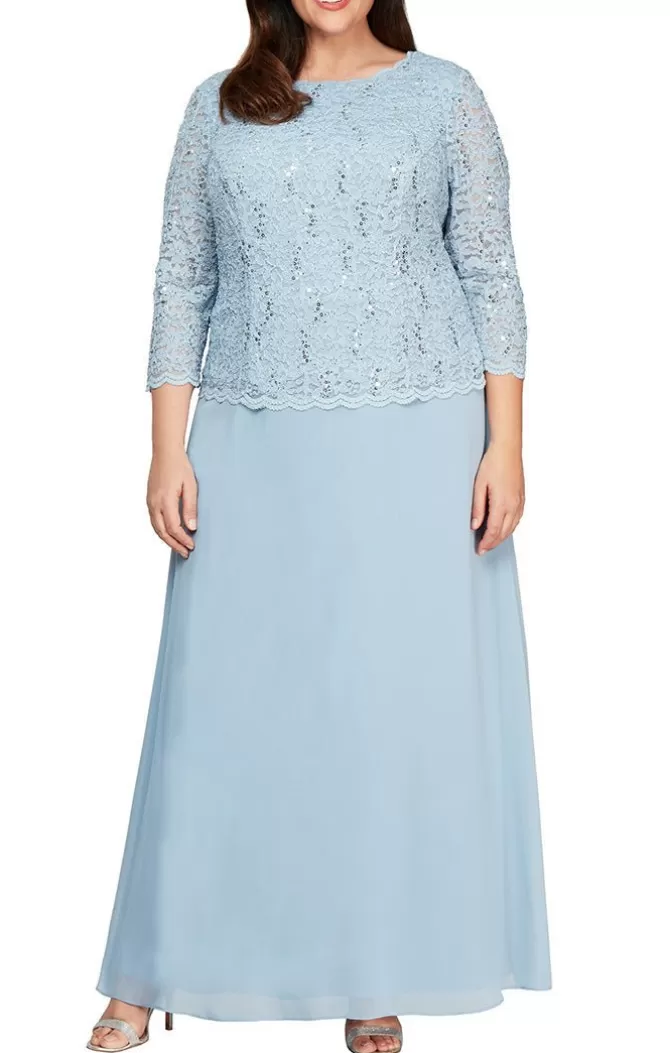 Women Alex Evenings Plus Sizes*Plus Long Gown With Sequin Lace Bodice & Chiffon Skirt