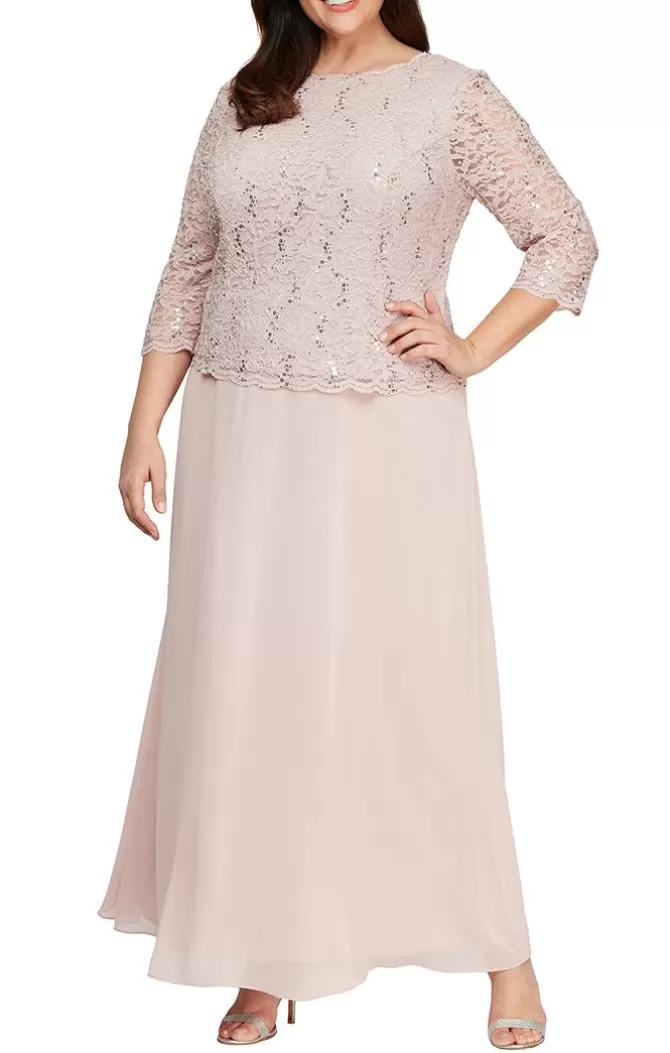 Women Alex Evenings All Plus*Plus Long Gown With Sequin Lace Bodice & Chiffon Skirt