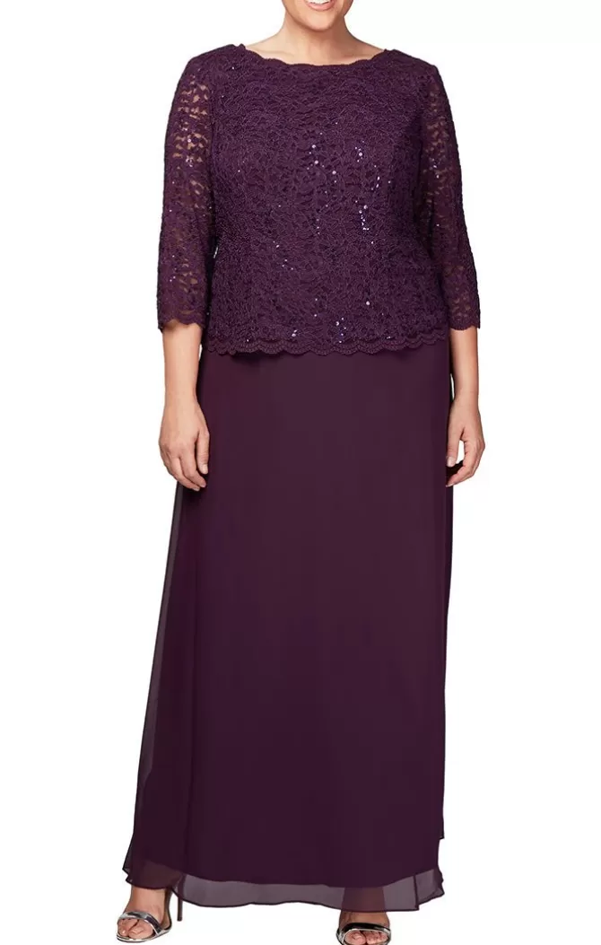 Women Alex Evenings All Plus*Plus Long Gown With Sequin Lace Bodice & Chiffon Skirt