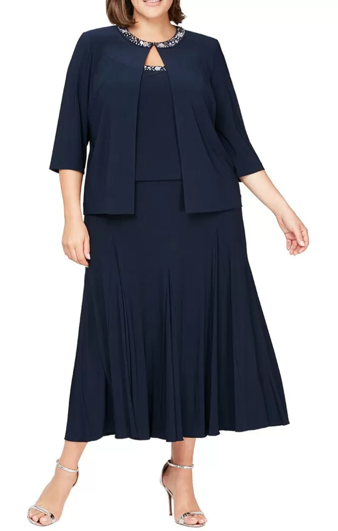 Women Alex Evenings Plus Sizes*Plus Matte Jersey Jacket Dress With Beaded Trim Detail