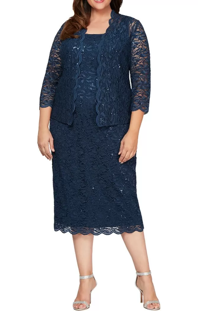 Women Alex Evenings All Plus*Plus Sheath Lace Jacket Dress Dress