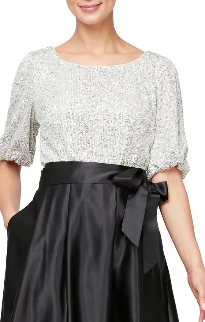 Women Alex Evenings Silver*Scoop Neck Blouse With Elbow Sleeves