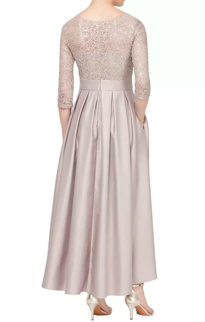 Women Alex Evenings Mother-Of-The-Bride*Sequin Lace Party Dress With Satin Skirt & Ribbon Belt