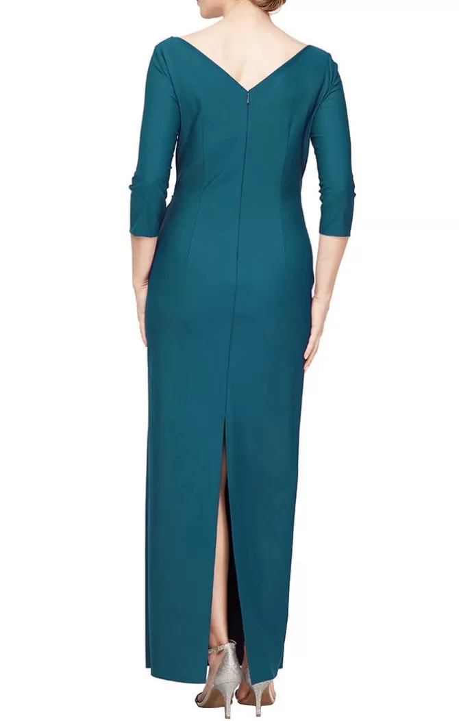 Women Alex Evenings Green*Sheath Compression Dress With Surplice Neckline & Cascade Ruffle Skirt