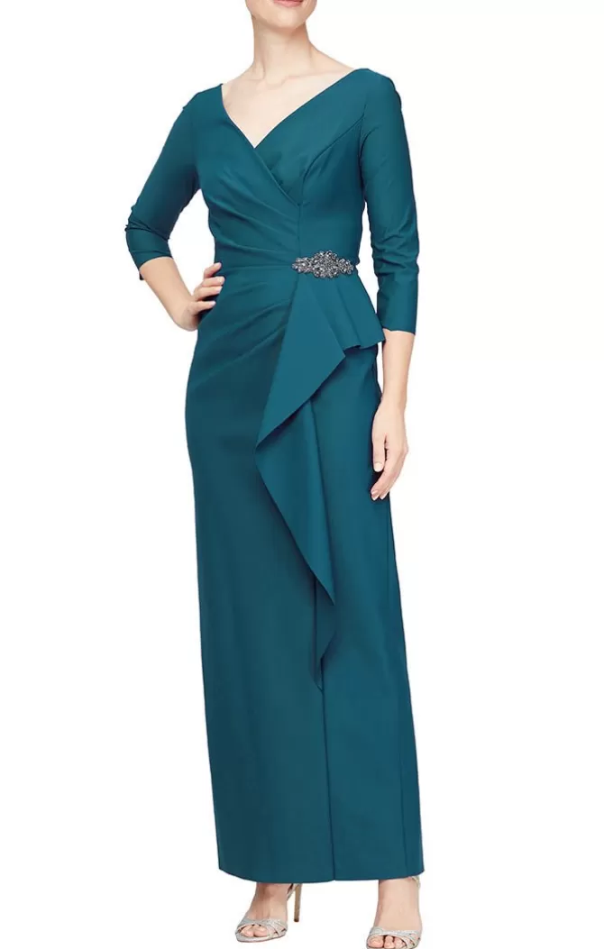 Women Alex Evenings Green*Sheath Compression Dress With Surplice Neckline & Cascade Ruffle Skirt