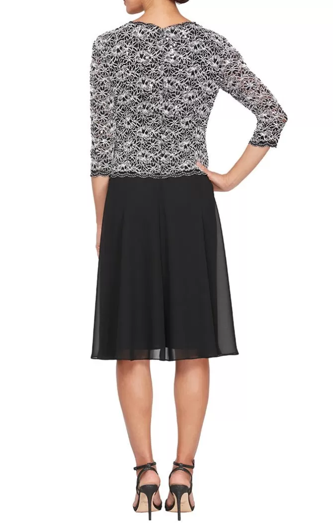 Women Alex Evenings 3/4 And Long Sleeve Dresses*Short Dress With Full Skirt And Scallop Detail