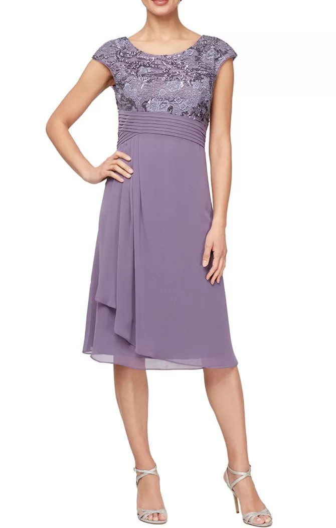 Women Alex Evenings All Regular*Short Embroidered A-Line Dress With Pleated Waist Detail