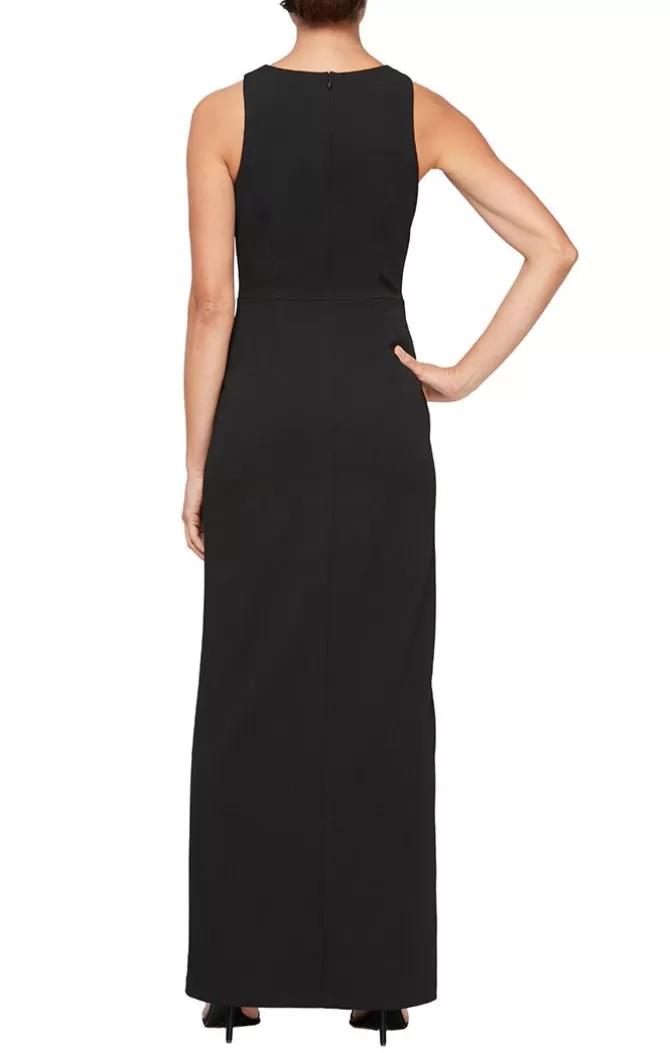 Women Alex Evenings Spring Collection*Sleeveless Crepe Column Dress With Rhinestone Trim Slit Detail