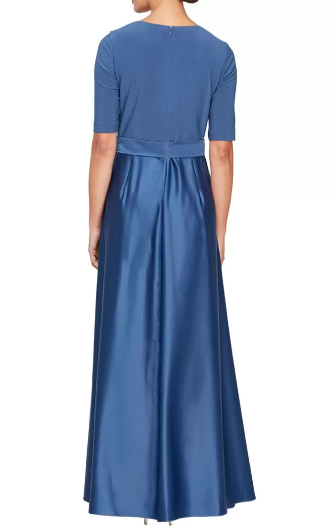 Women Alex Evenings Long*Surplice Neckline Ballgown With Full Satin Skirt & Jersey Bodice